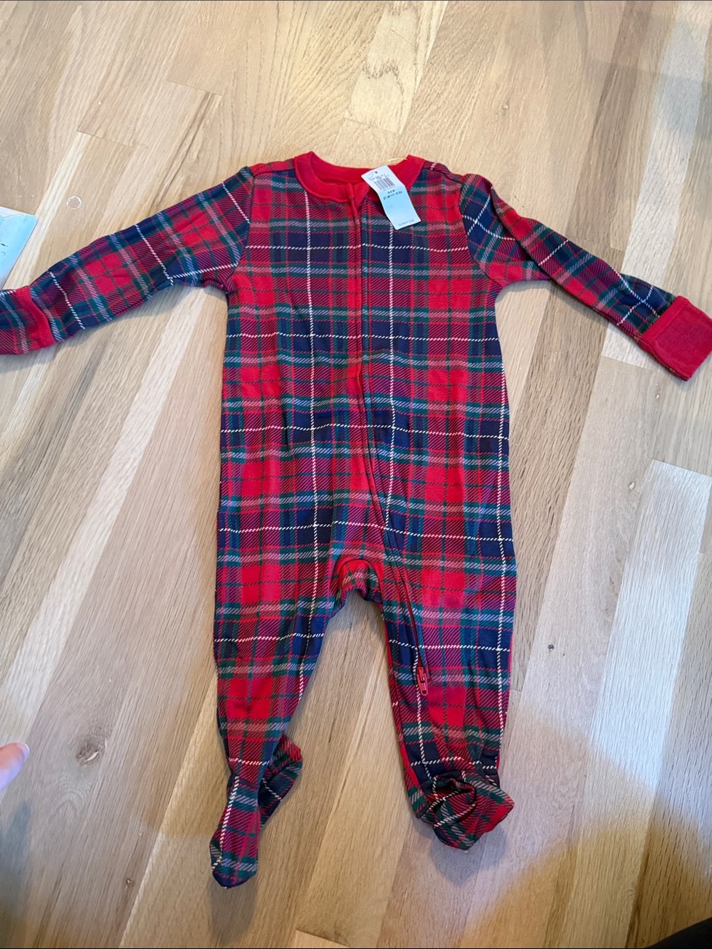 Old Navy Red and Navy Plaid Footed One-Piece for Kids